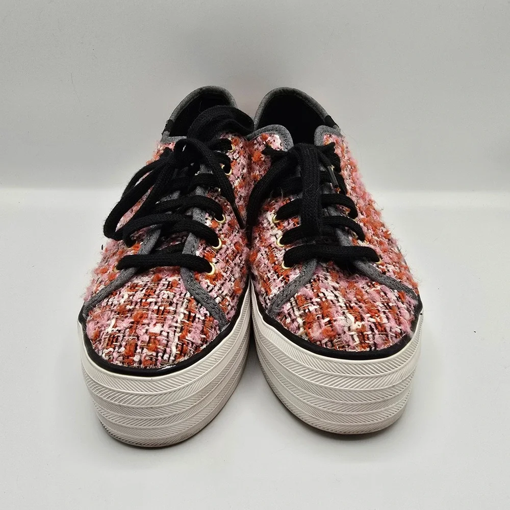 Keds Triple Up Boucle Platform Sneaker Womens Tweed Pink Orange Low Top 9